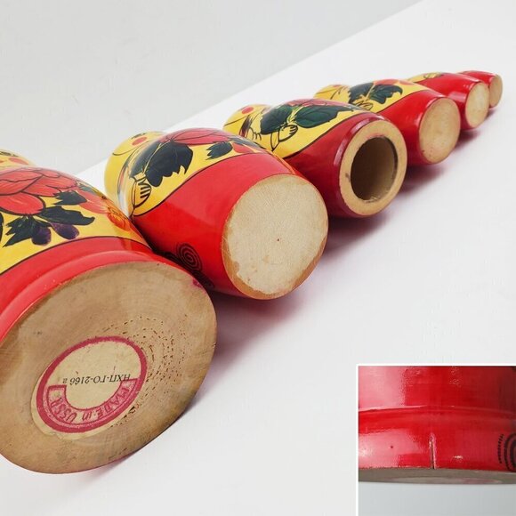 Russian Matryoshka Nesting Dolls Vintage 6 USSR Wood Hand Painted Folk Art - Picture 9 of 13